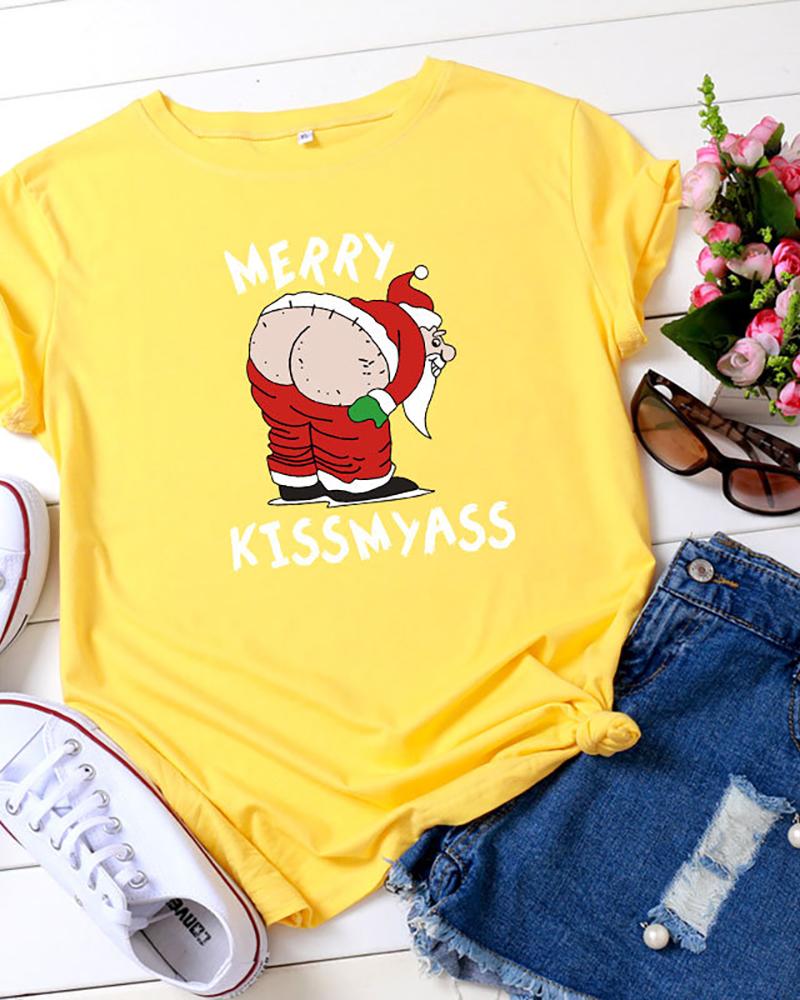 

Christmas Short Sleeve Casual T-Shirt, Yellow