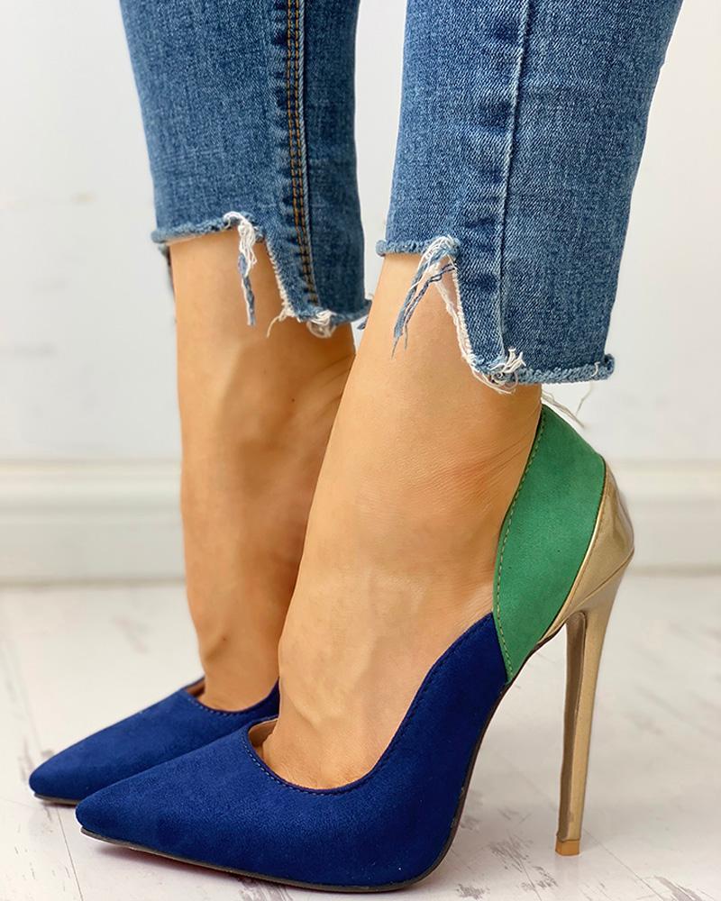 

Pointed Toe Colorblock Insert Thin Heels, Blue
