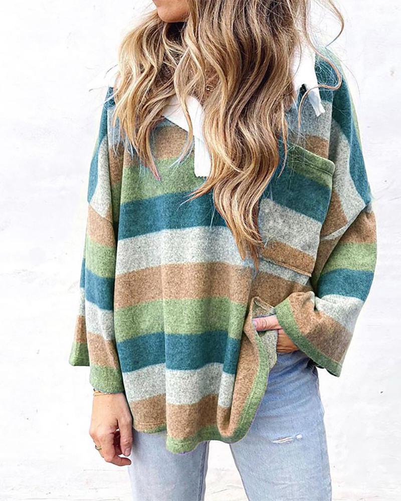 

Striped Pocket Design Long Sleeve Sweatshirt, Green