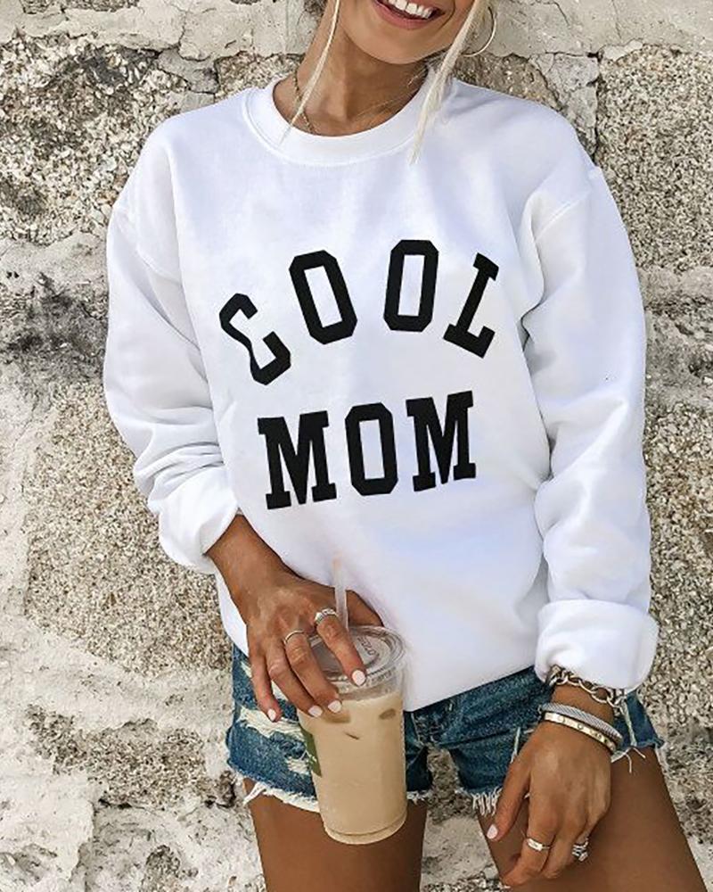 

Letter / Lip / Cheetah Print Long Sleeve Casual Sweatshirt, White