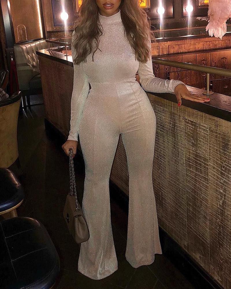 glitter bell bottom jumpsuit