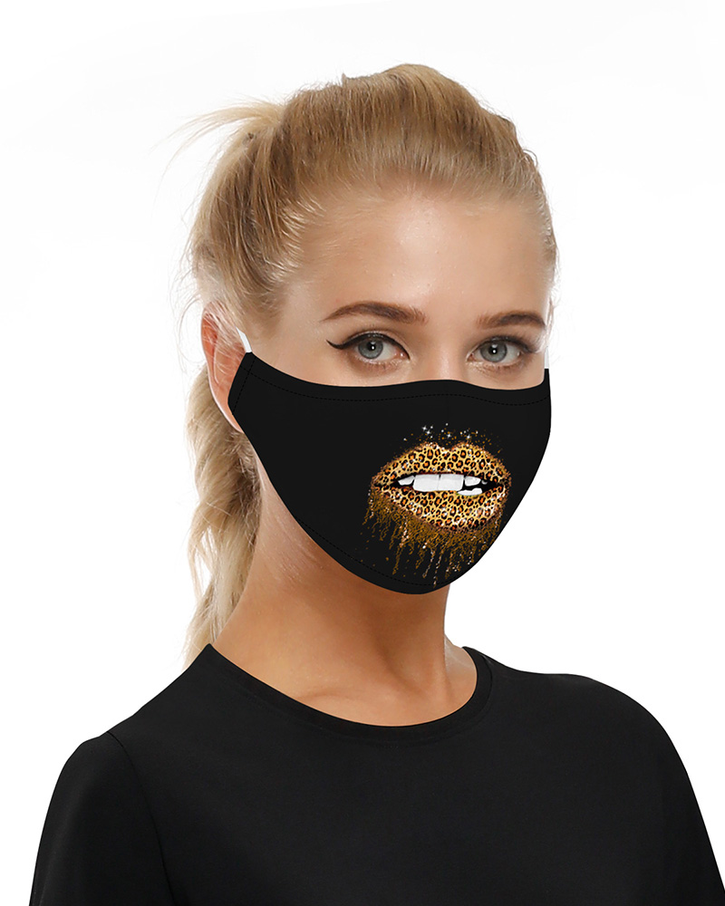 

Lip Print Mouth Mask Breathable Washable And Reusable, Black