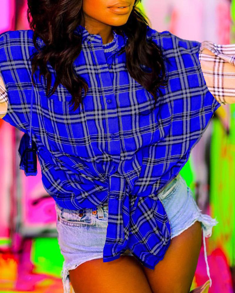 

Plaid Print Long Sleeve Casual Shirt, Blue