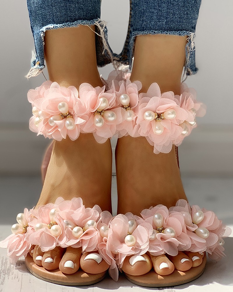 patchwork buckle flat sandal