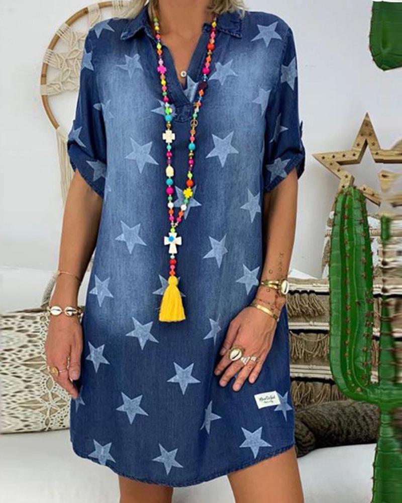 

Star Print Denim Min iDress, Blue