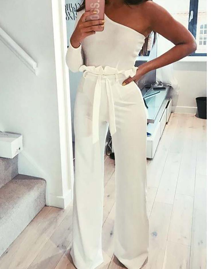 white high rise wide leg pants