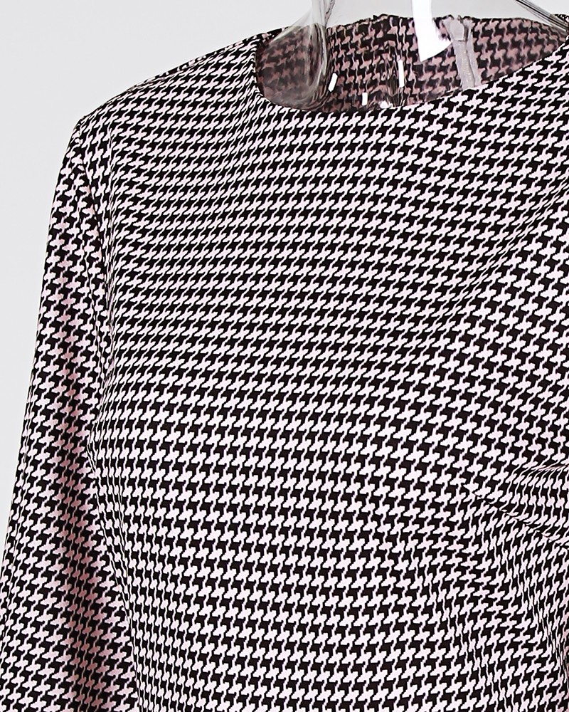 lily grid long sleeve bodycon dress black