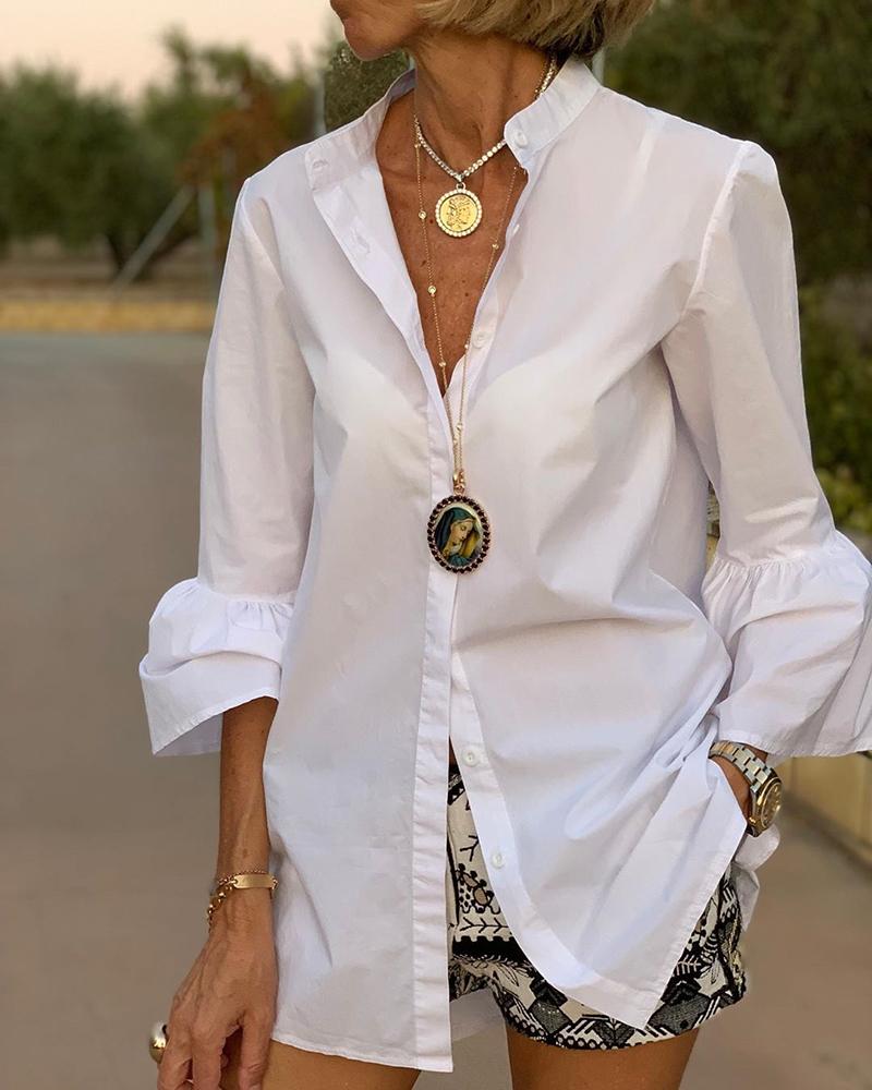

Solid Single Breasted Casual Shirt, White
