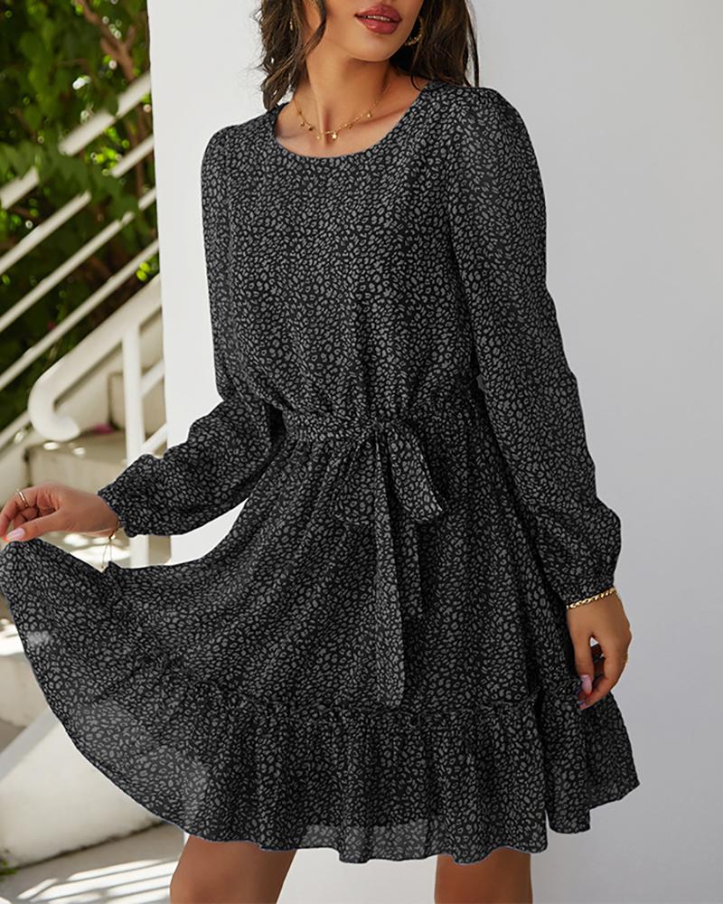 

Ditsy Floral Print Frill Hem Casual Women Dress, Black