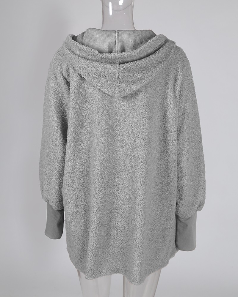 fluffy hooded open front teddy coat