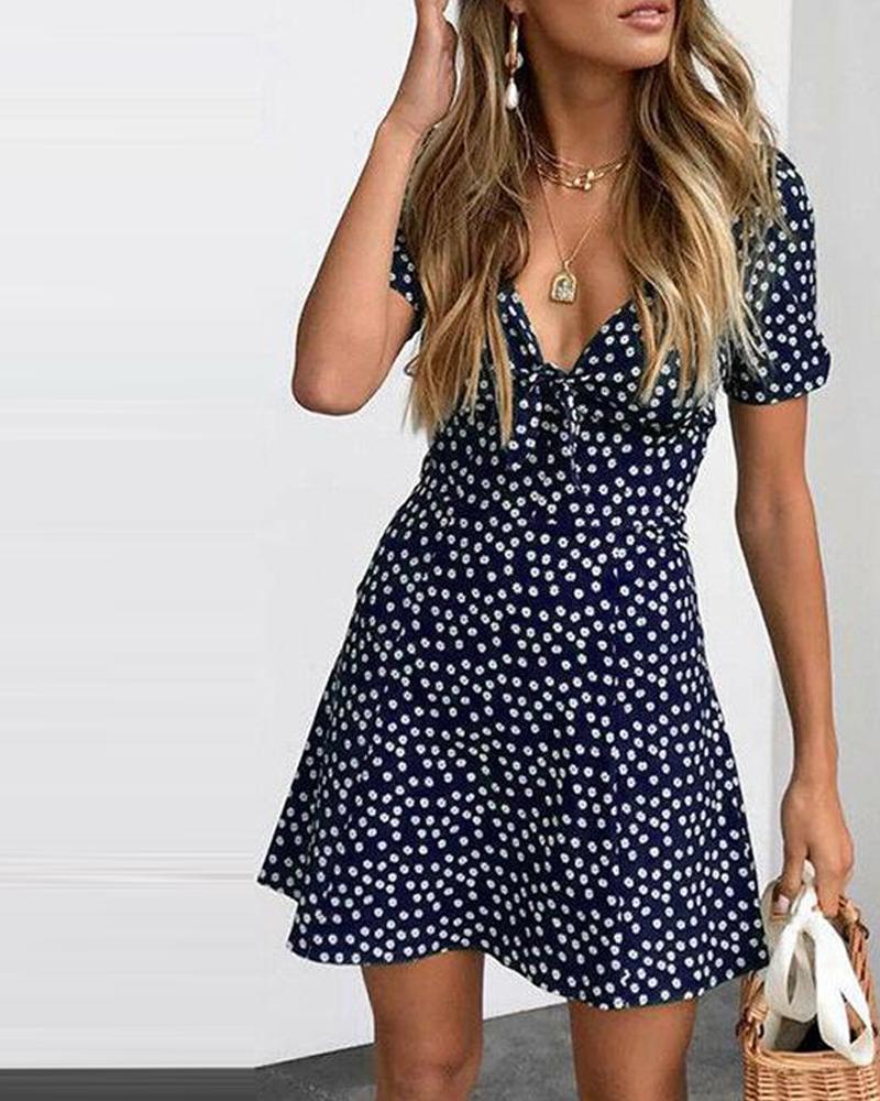 

Floral Dot Short Sleeve Mini Dress, Blue