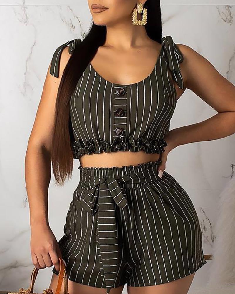 

Elastic Waist Thin Loose Casual Shorts Set, Black