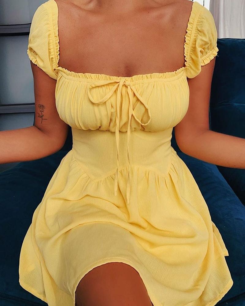 

Square Neck Tie Detail Mini Dress, Yellow