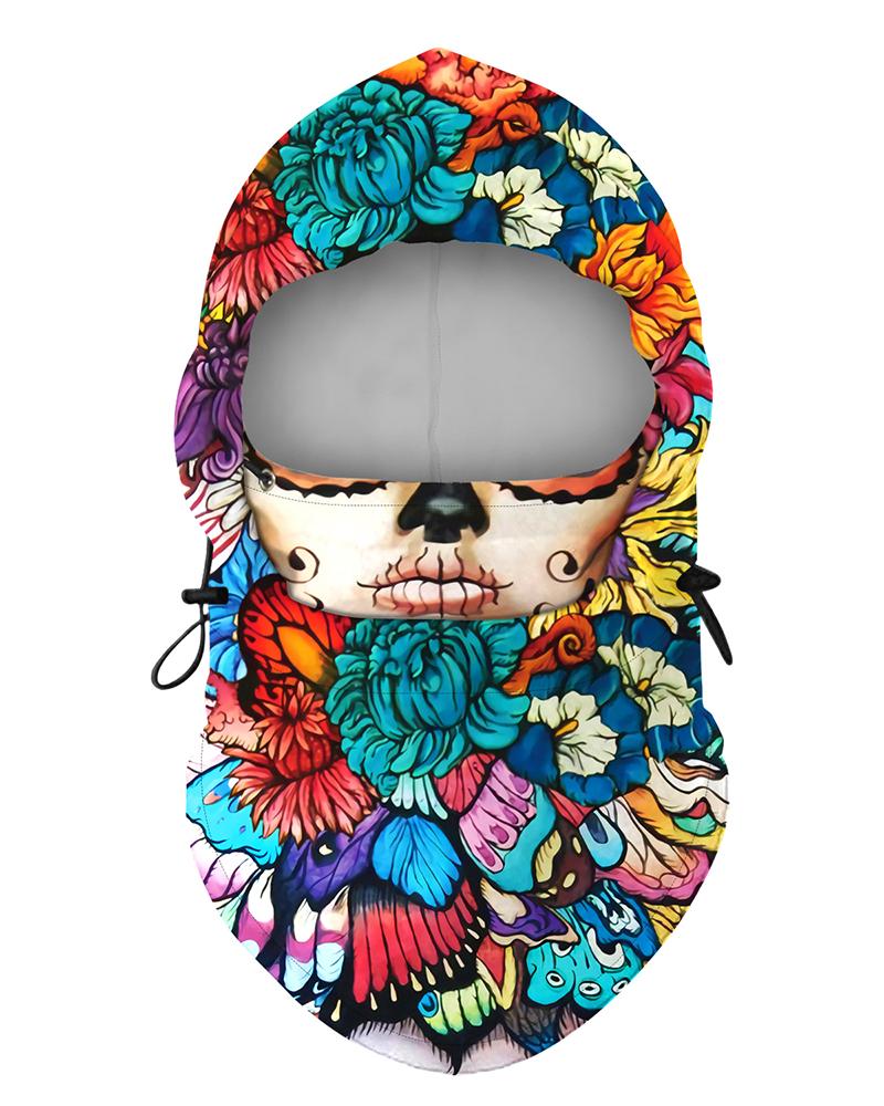 

Face Floral Print Polar Fleece Hood Adjustable Face Bandana, Multicolor