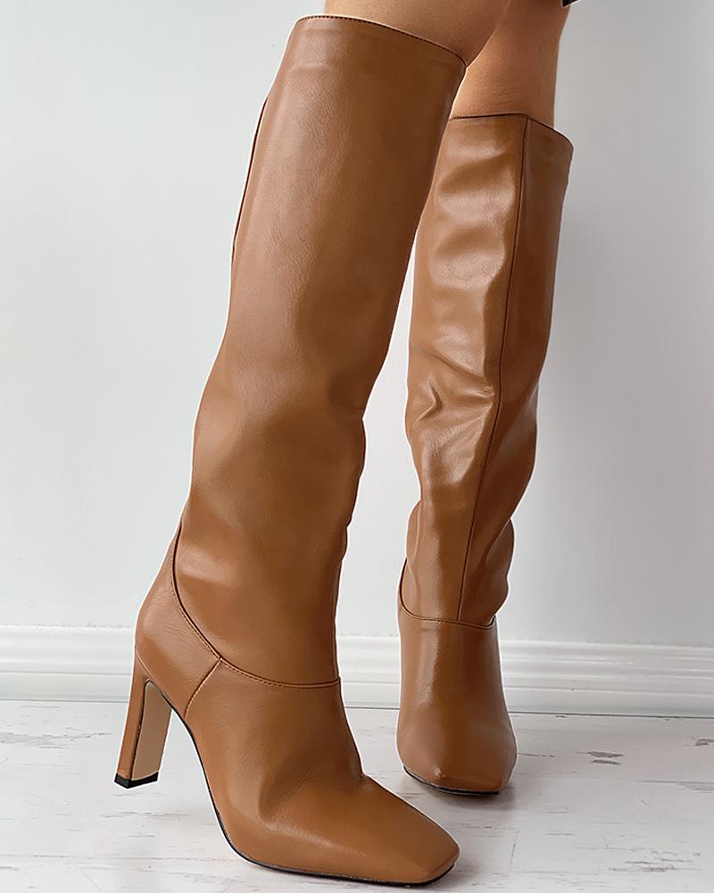 

Square Toe Plain Heel Boots, Brown