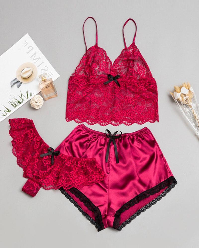 

Croceht Lace Bowkont Satin Cami Set, Red