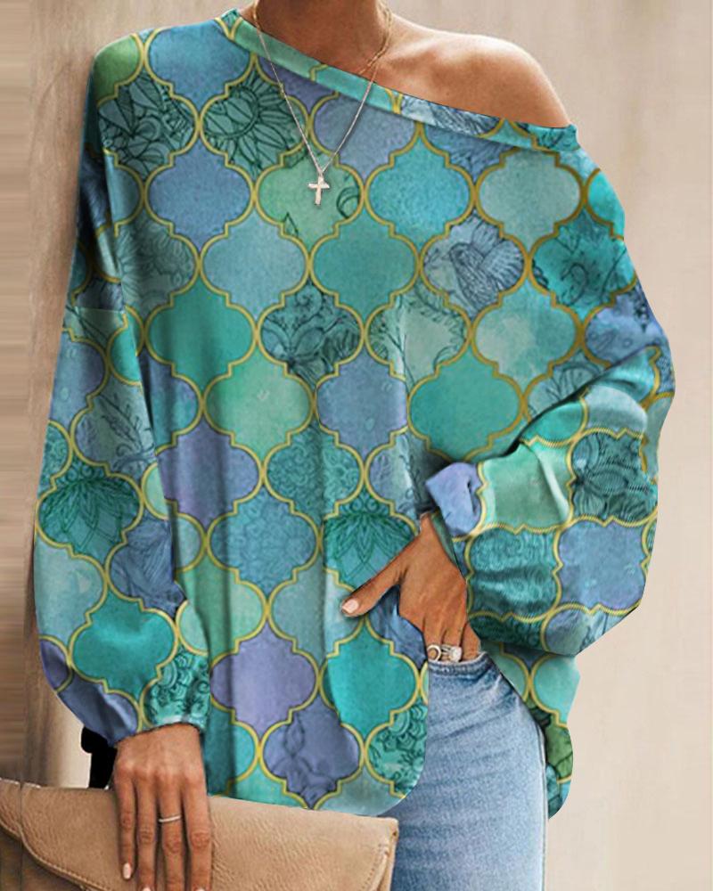 

Colorblock One Shoulder Lantern Sleeve Top, Multicolor
