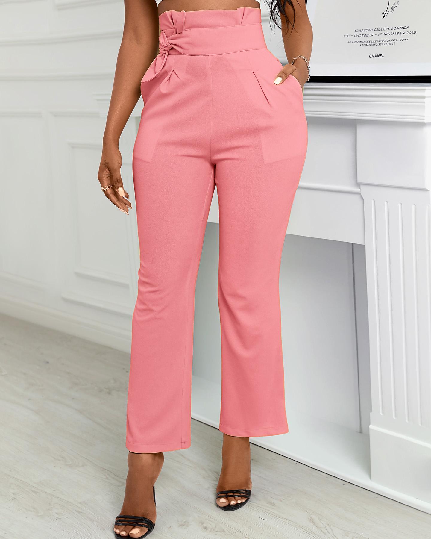 

High Waist Plain Tailored Pants, Pink