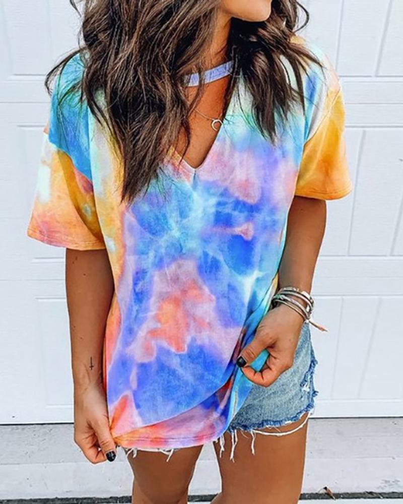 

Short Sleeve Tie Dye Print T-shirt, Orange