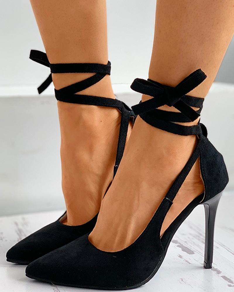 

Close Toe Slingback Bandage Stiletto Heel, Black