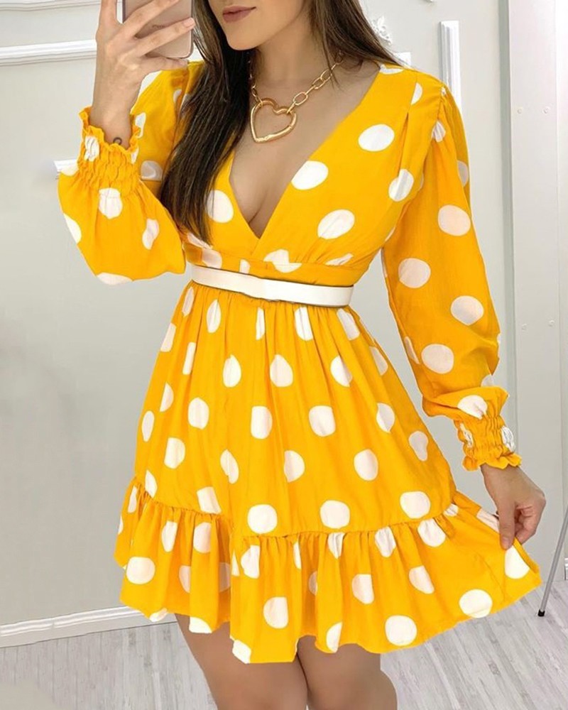 plunge polka dot dress