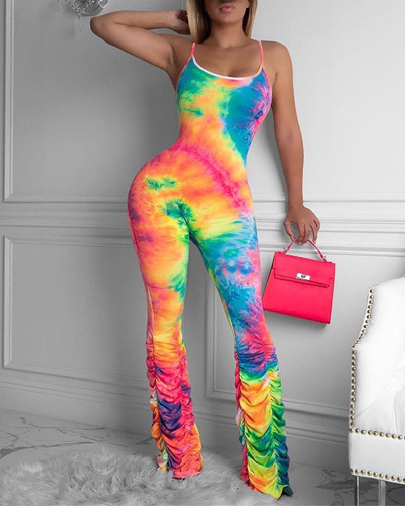 

Tie Dye Ruched Leg Cami Jumpsuit, Multicolor