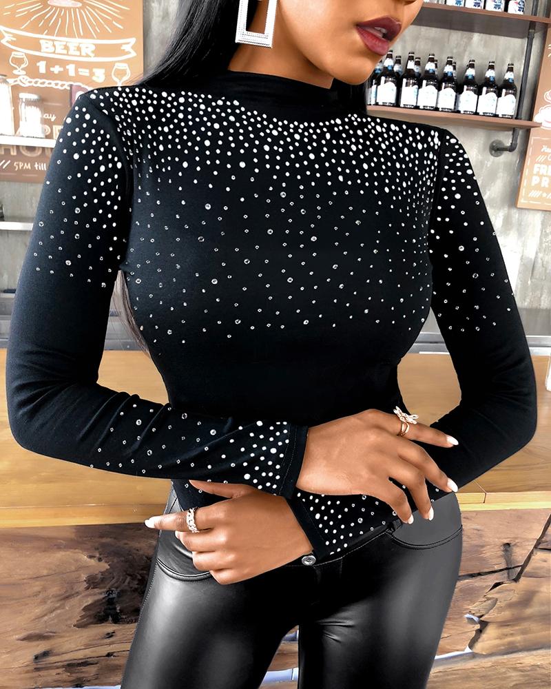 

Studded Long Sleeve Top, Black