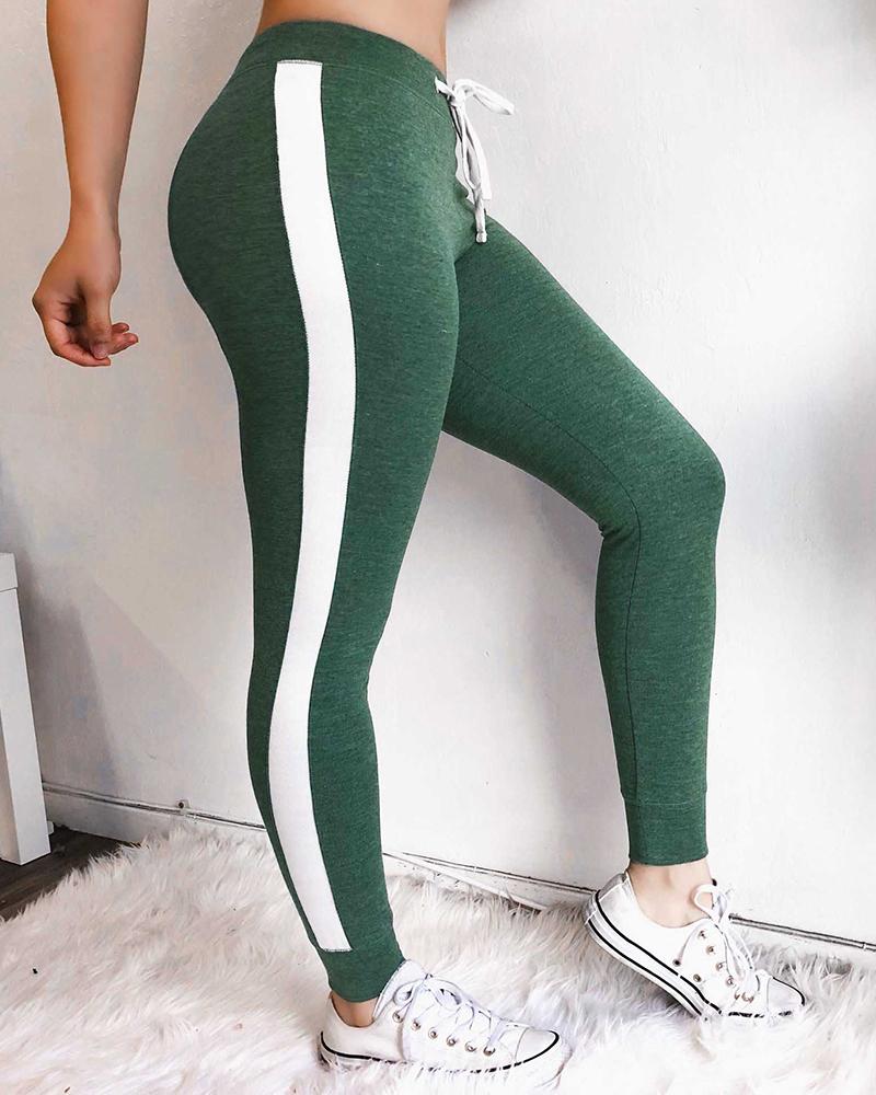 

Colorblock Side Stripes Sporty Pants, Army green