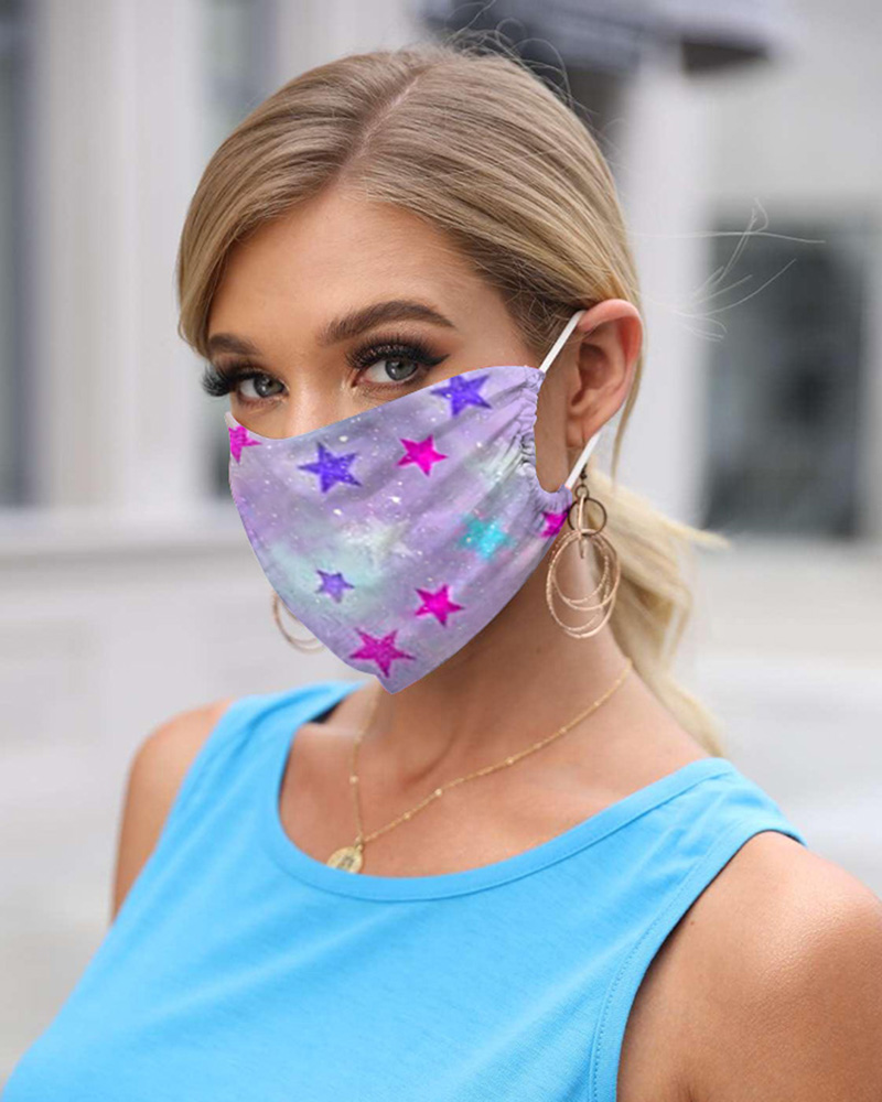 

Star Print Breathable Mouth M .a. s. k Washable And Reusable, Purple