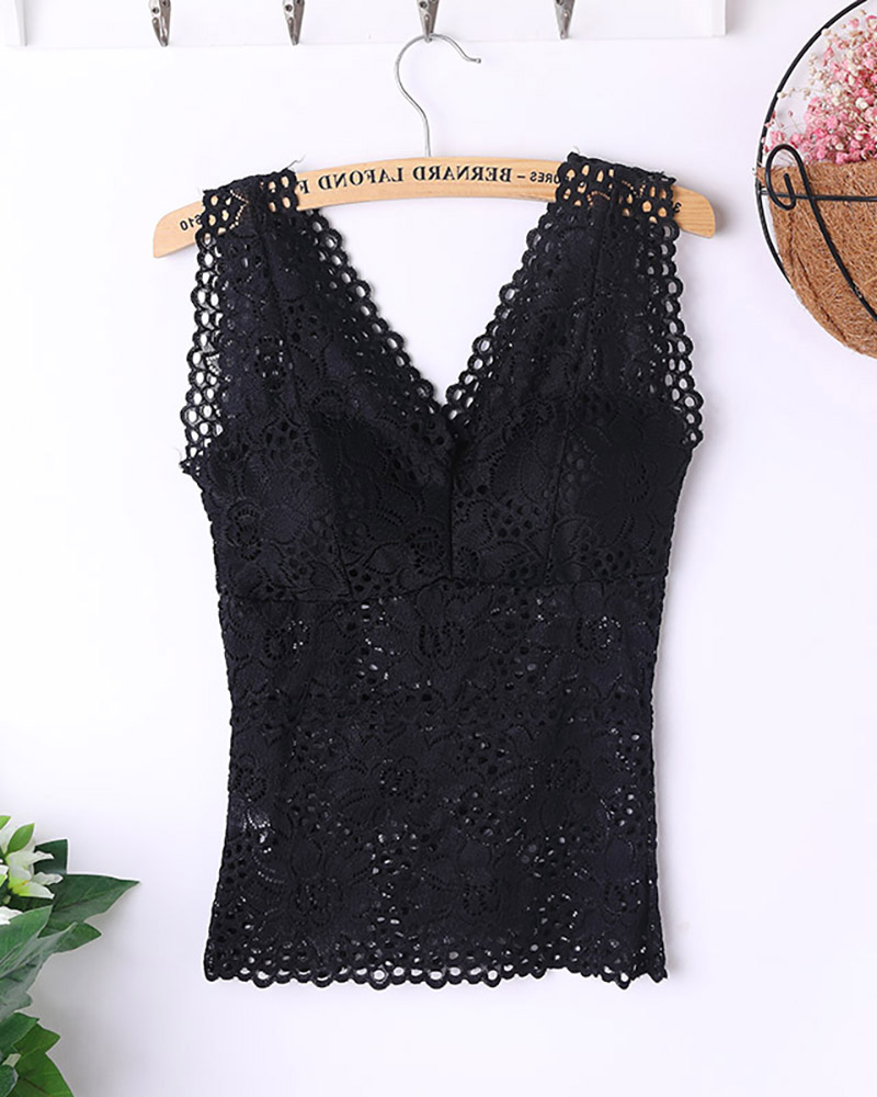 

Crochet Floral Lace Bustier Tank, Black