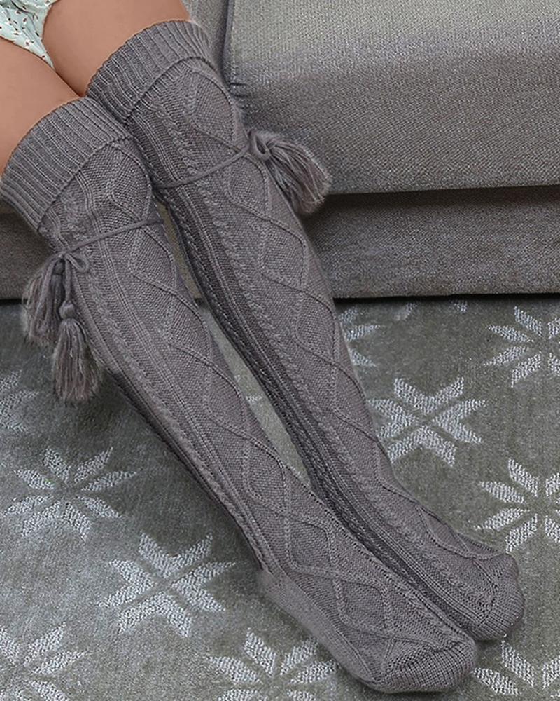 

Braided Tassel Decor Knee Length Socks, Style5