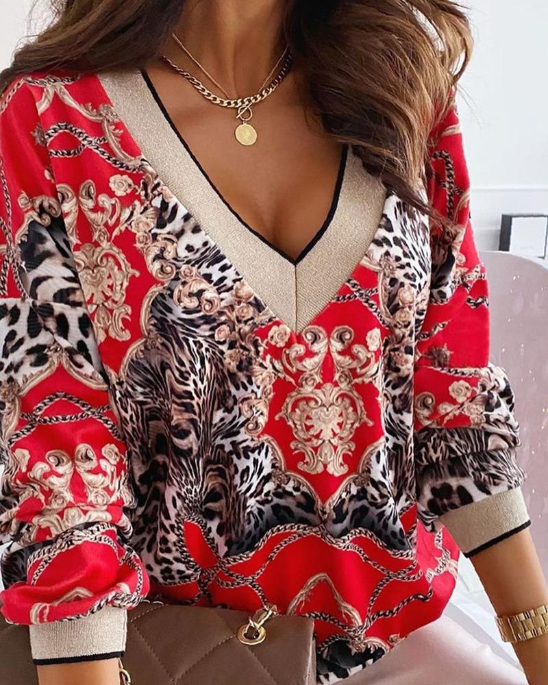 

All Over Print Lantern Sleeve Women Top, Red