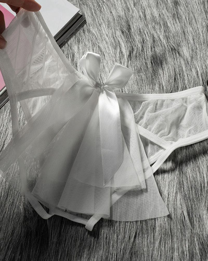 

Bowknot Decor Sheer Mesh Panty, White
