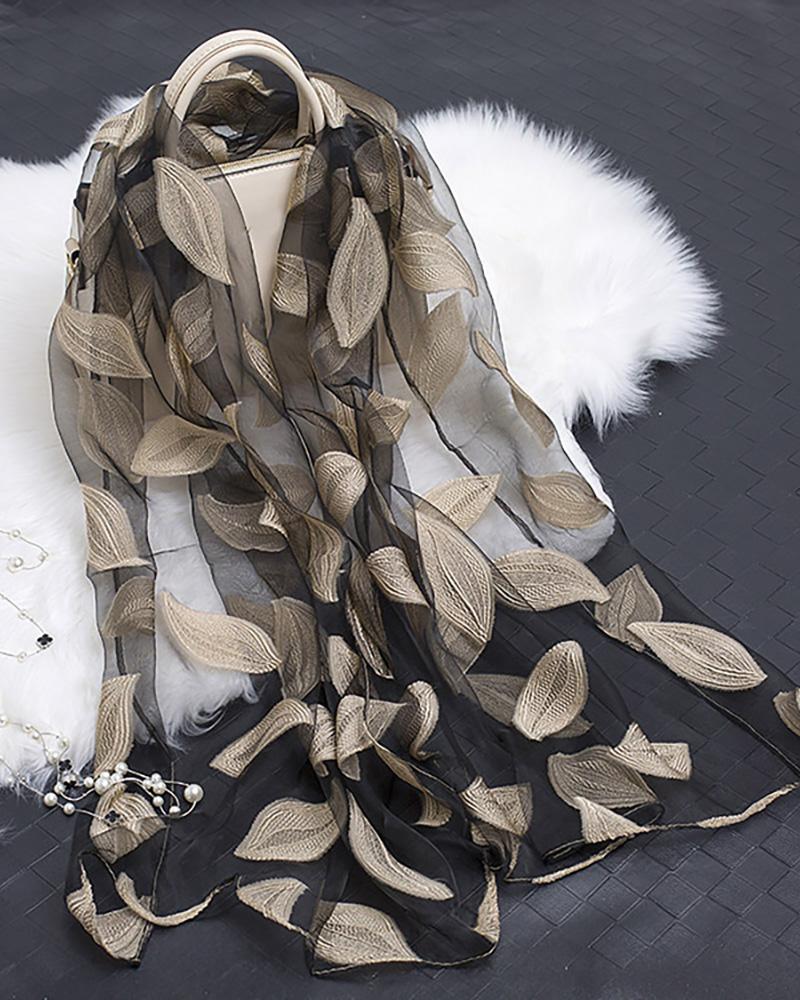 

Leaf Pattern Mesh Scarf, Champagne