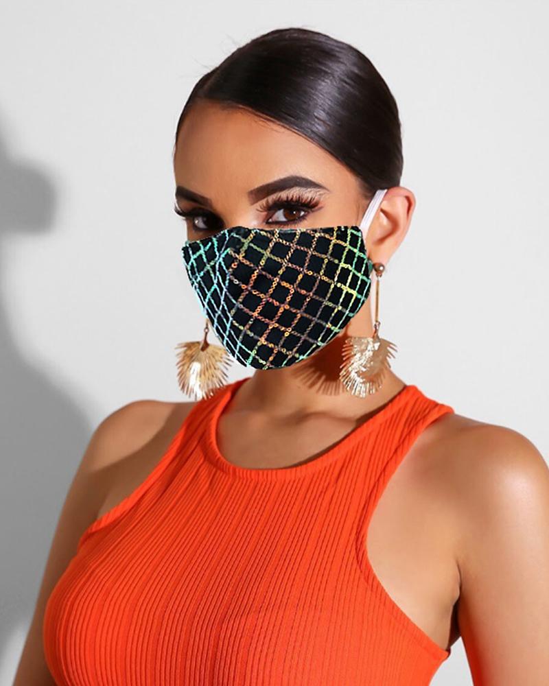 

Lace Sequins Sunscreen Face Mask, Black