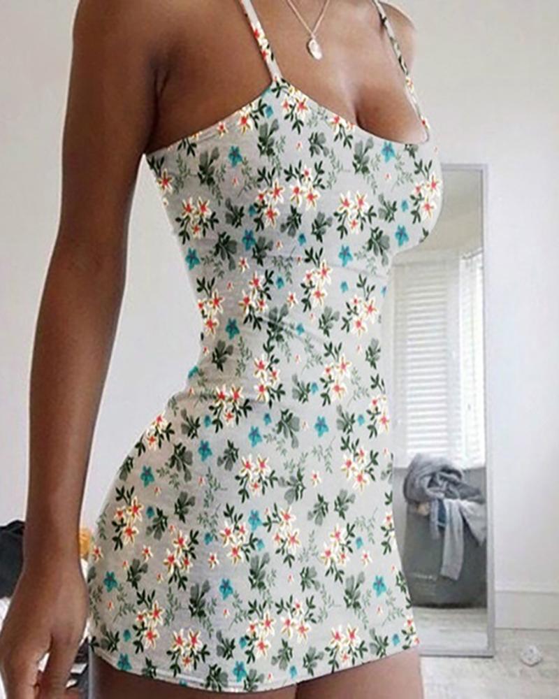 

Floral Print Spaghetti Strap Mini Dress, Light blue