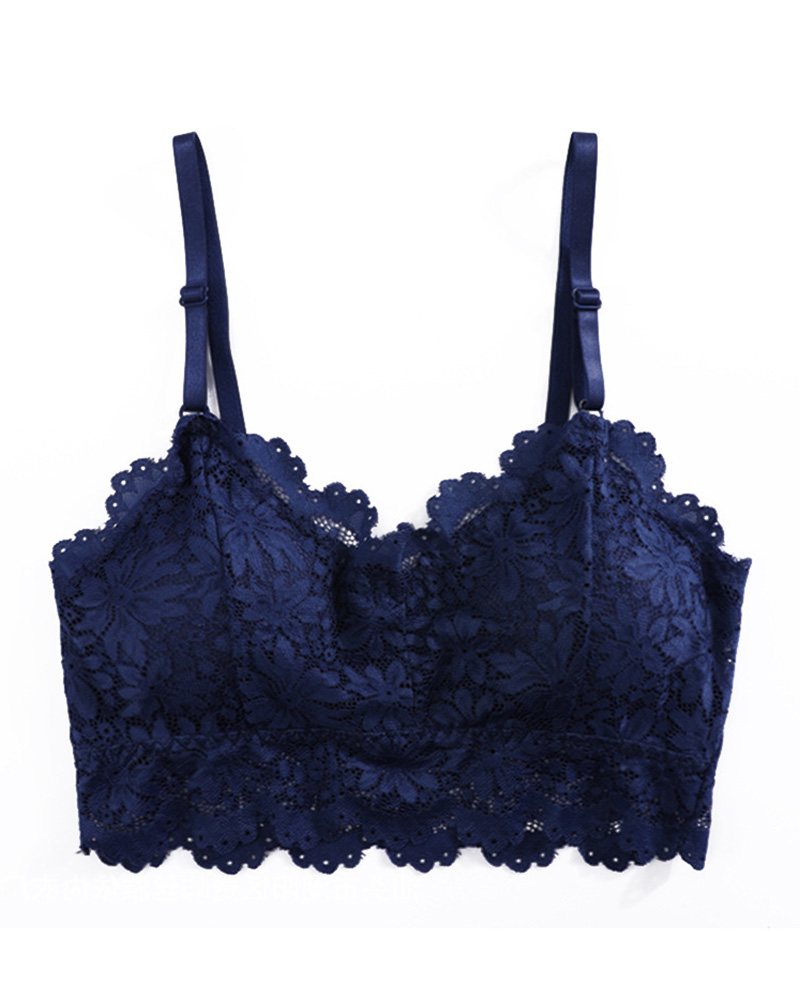 

Lace Vest Crop Wireless Underwear Bralette Top, Dark blue