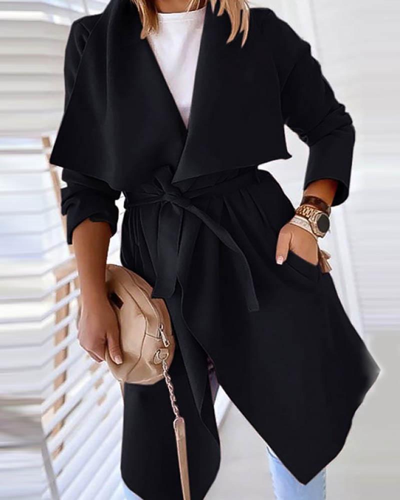 

Solid Pocket Design Long Sleeve Casual Cardigan, Black