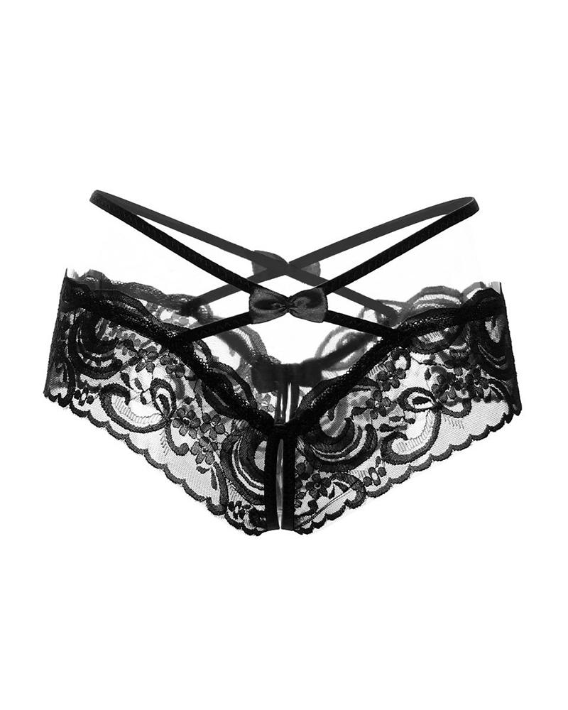 

Bowknot Cutout Floral Lace Panty, Black