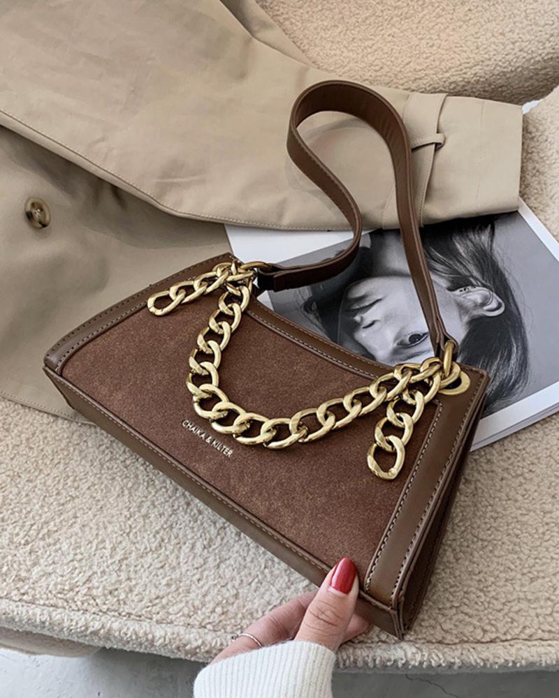 

Chic All-match Solid Color Chain Messenger bag, Brown
