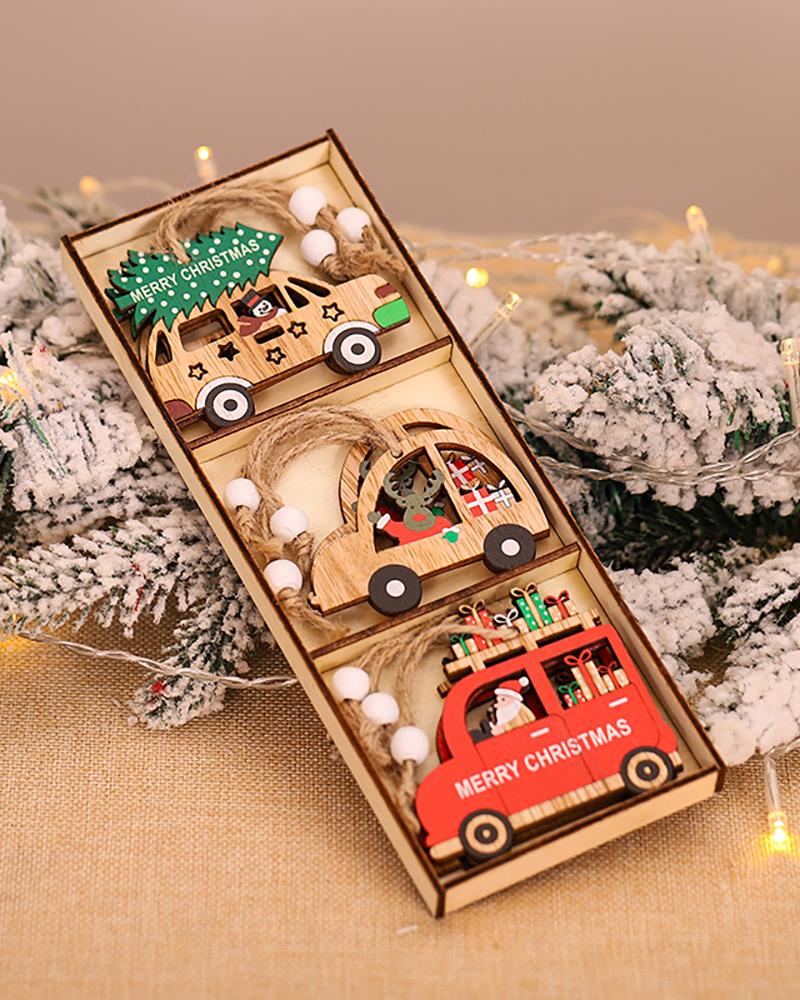 

9PCS/Set Christmas Santa / Car Pattern Wood Ornaments, Style2