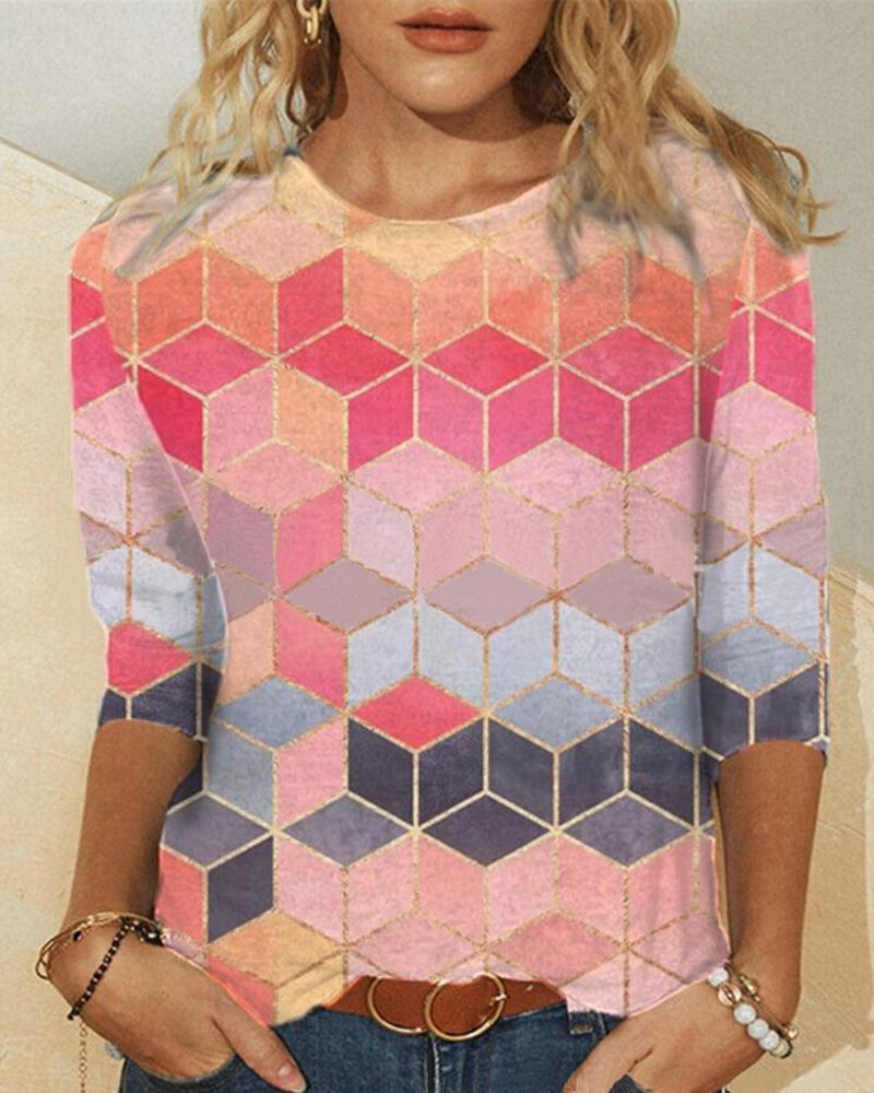 

All Over Print Long Sleeve Blouse, Multicolor