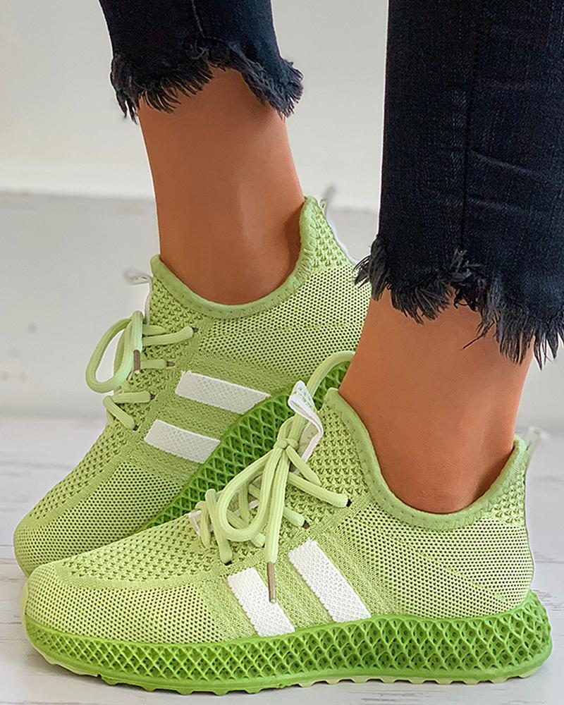 

Colorblock Lace-up Knit Casual Sneaker, Green