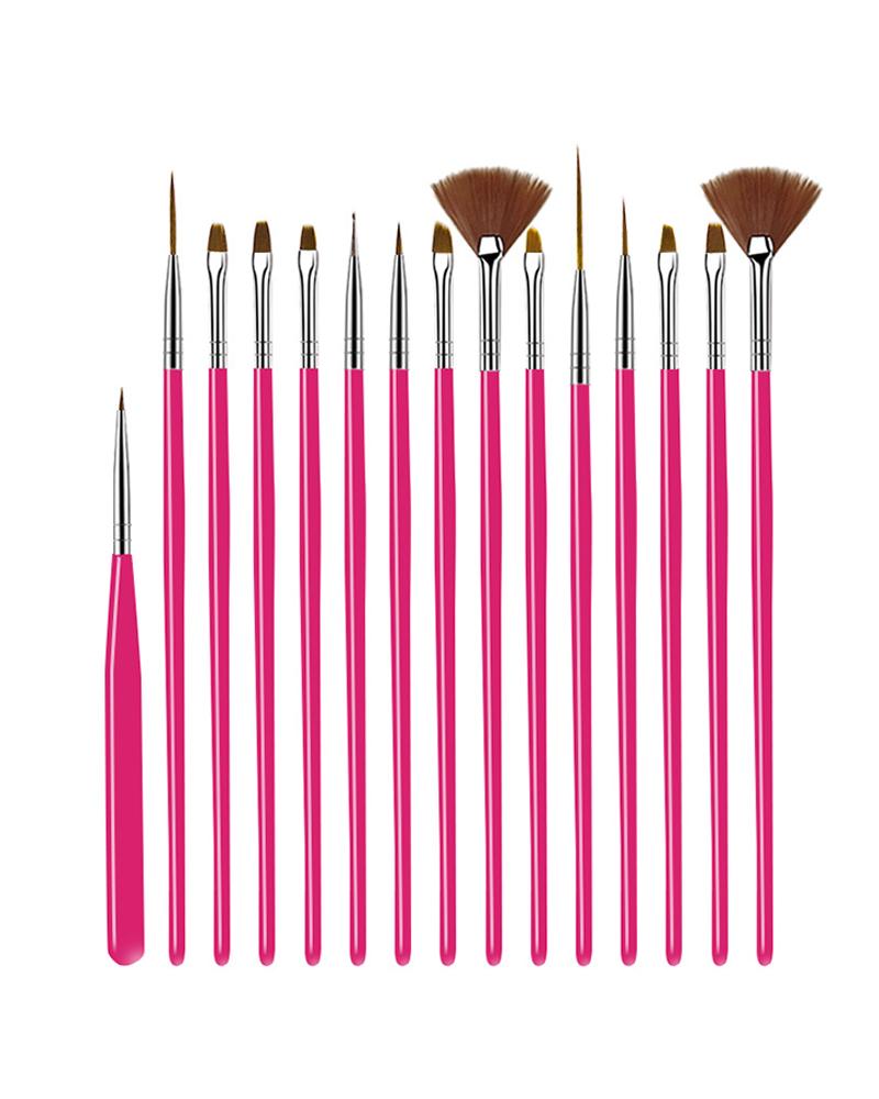 

15PCS Nail Art Brush Set, Hot pink