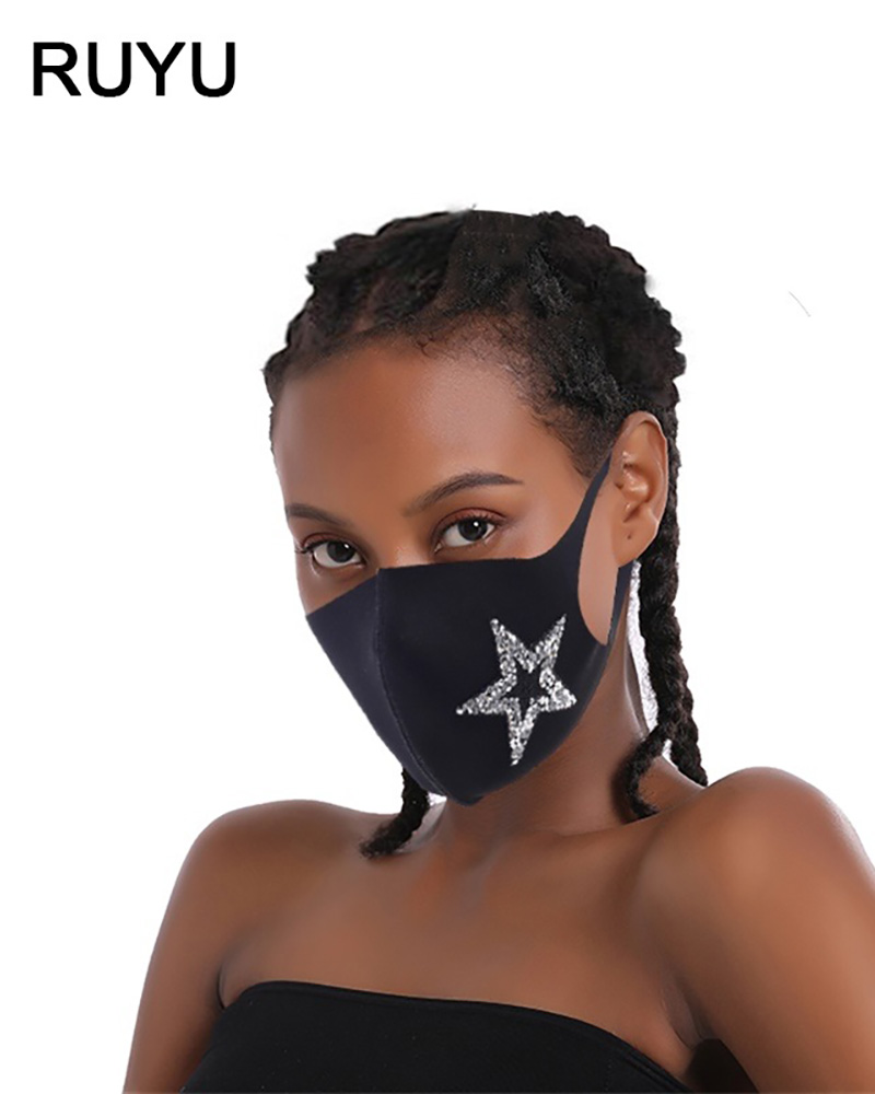 

Star Pattern Studded Breathable Face Mask, Black