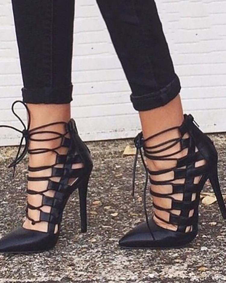 Sexy Hollow Cross Lace Up Stiletto High  Heels Online 