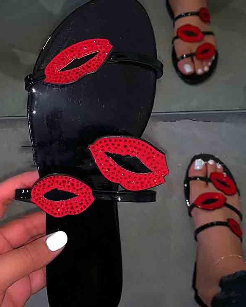 

Rhinestone Embellshed Slide Sandals, Red