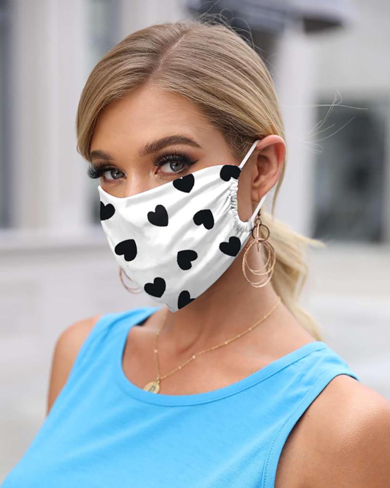 

Heart Print Breathable Mouth M .a. s. k Washable And Reusable, White