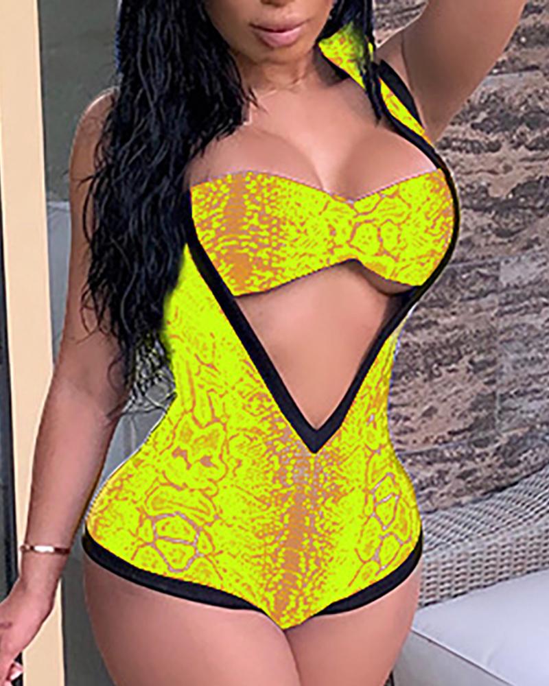 

Snakeskin Print Hooded Bikini Sets, Green