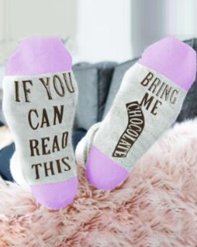 

Letter Print Colorblock Socks, Purple